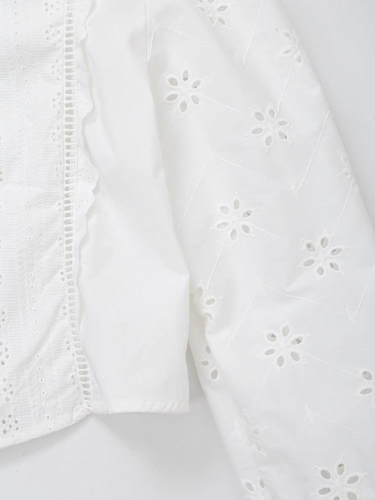 Spring 2025 European & American Style Women's Casual Hollow Embroidery Shirt