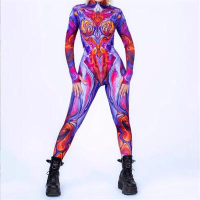 Women Sexy Gorgeous Color Poison Cosplay Jumpsuit Halloween Colorful Print Zentai Suit Rave Outfits Aerial Yoga Unique Morphsuit