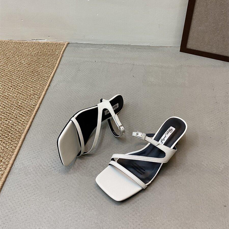 Fashion Bailamos 2025 Summer New Brand Women Slipper Fashion Open Toe Slip On Slides Ladies Elegant Thin High Heel Dress Pumps Slides Mu