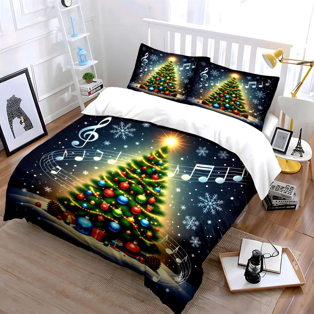 Christmas Tree with Music Notes Bedding Duvet Cover Set Duvet Cover Pillowcases  (1*Duvet Cover 2*Pillowcases, without duvet insert)