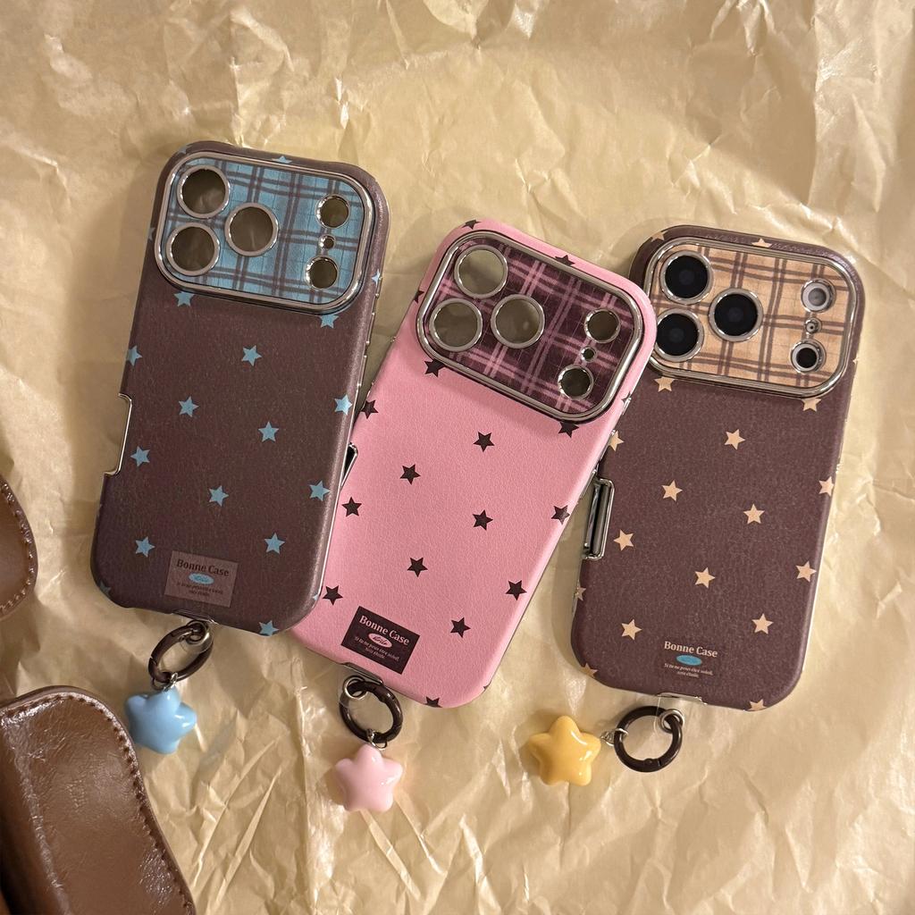 Leather Retro Star Pendant Suitable for iPhone 16, 17 Pro Max, iPhone 15 Full Protection, 13 Anti-drop, 11