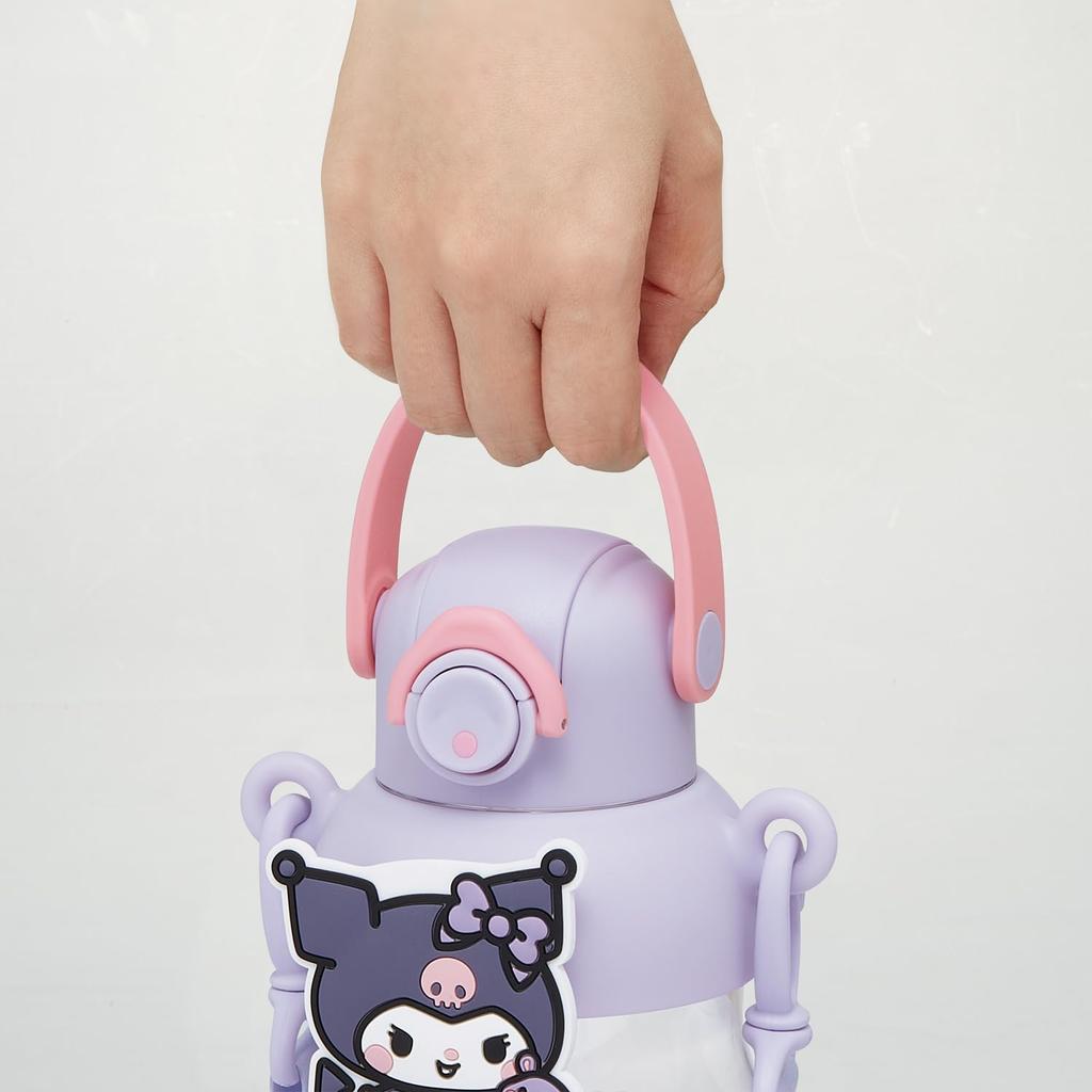 Skater Rubber Mascot Straw Locking Shoulder Sanrio Love Every Bottle, 650ml, One-Push Open, Function, Handle, Strap, Kuromi, Day, PRMC7ST-A