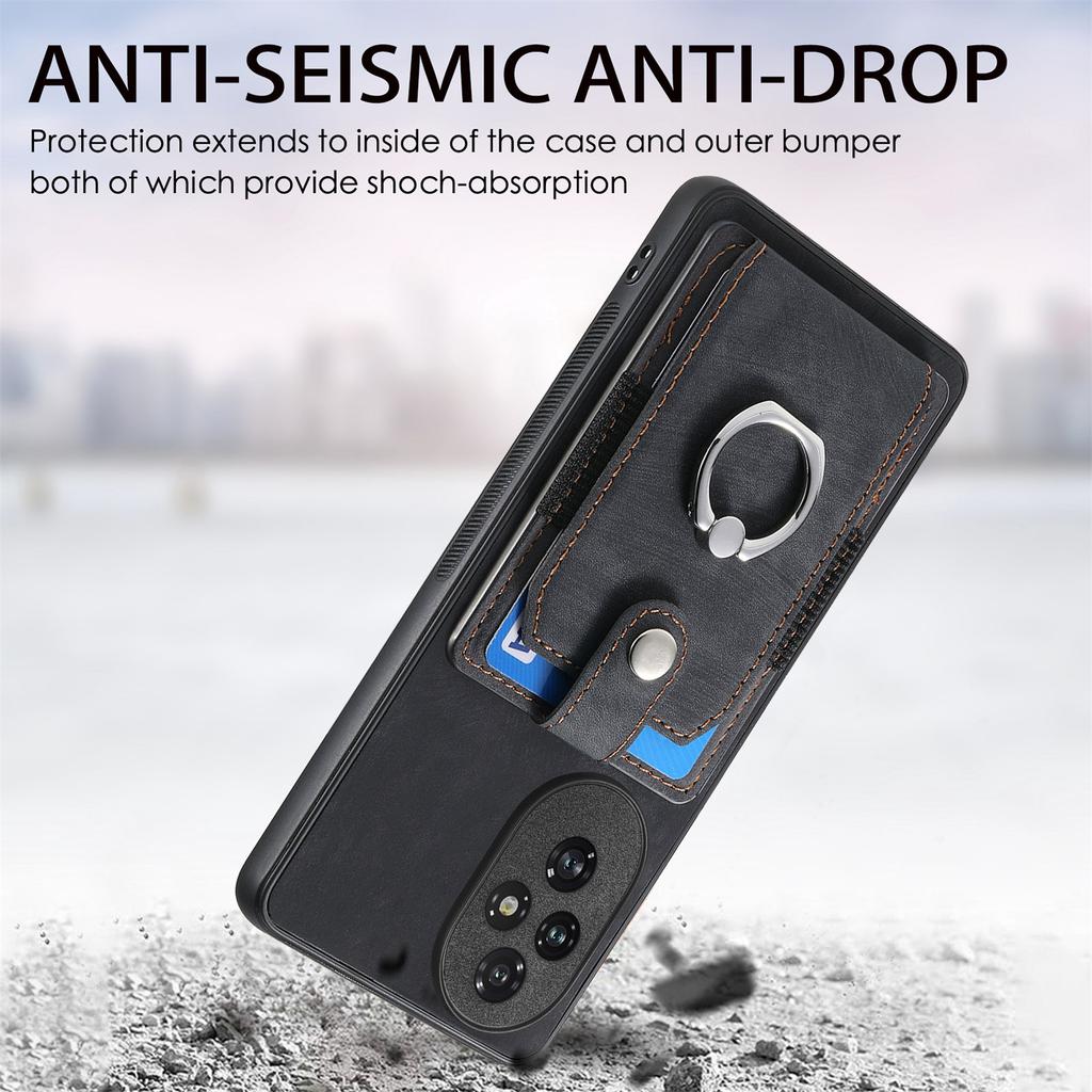 D2 for Honor 200 5G Case Elastic Card Holder Ring Kickstand Leather+TPU Phone Cover