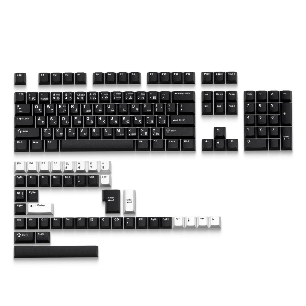 XVX "Minimalist Black" Keyboard Keycaps: Japanese, Korean, and Russian Engraved Opaque Black/White PBT.