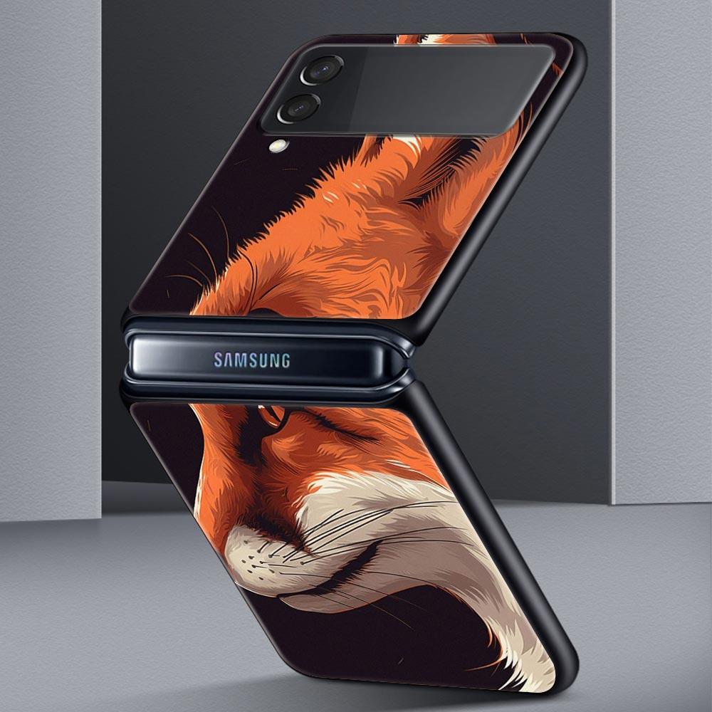 Red Fox Hard PC Phone Case For Samsung Galaxy Z Flip 7 6 5 4 Black Cover For Galaxy Z Flip 3 Foldable Shell Fundas Capas Coque