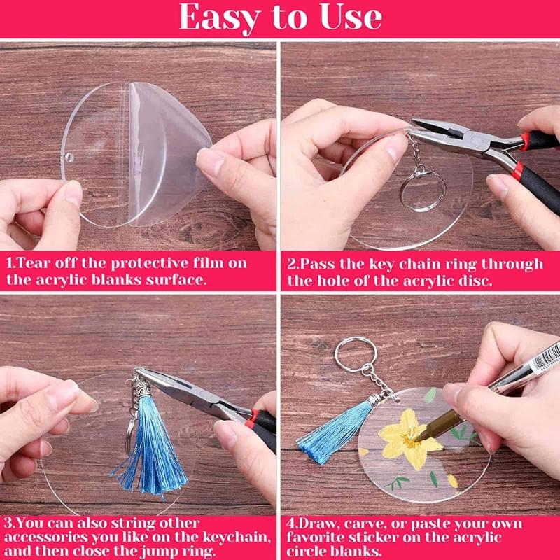 Personalized 50x 2'' Blank Clear Acrylic Rounds with Hole Transparent Acrylic Blank for DIY Project Craft Jewelry Making