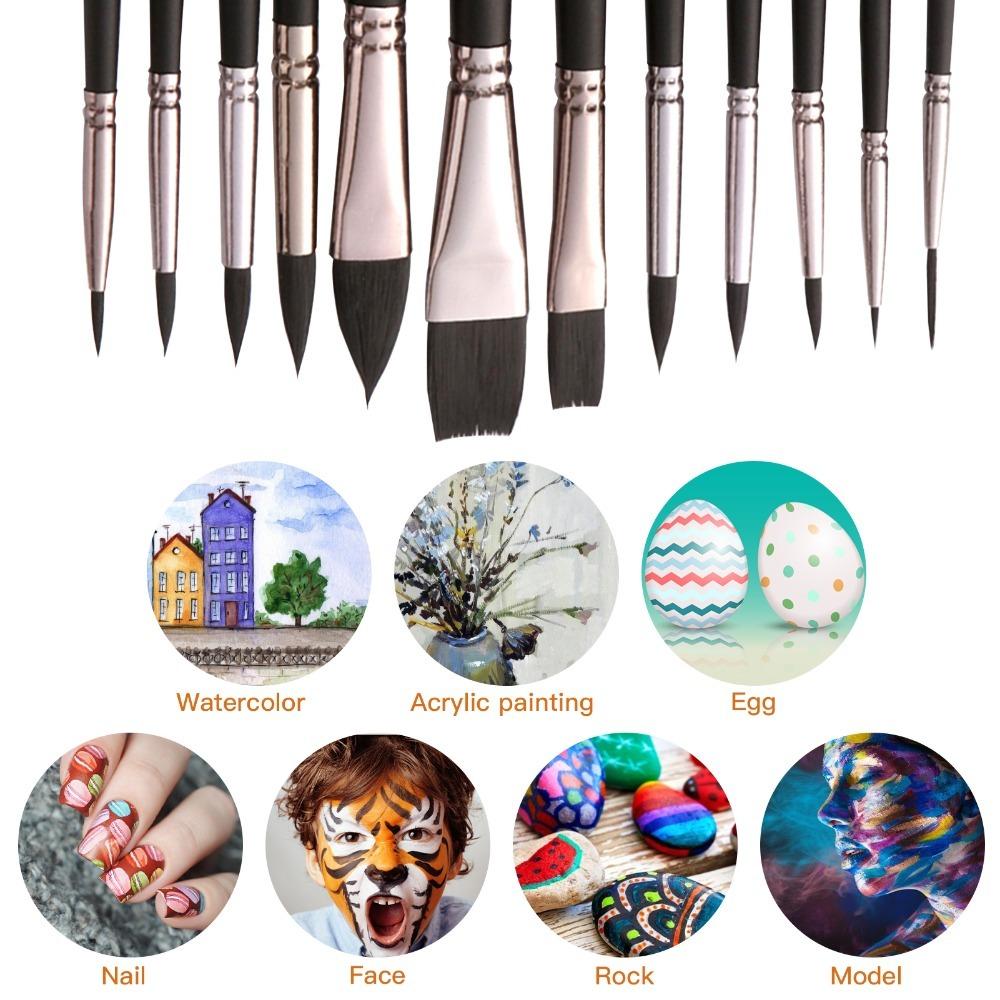 Soft Synthetic Fine Hair Professional Paint Brushes Flat Round Paint Brushes Face Painting