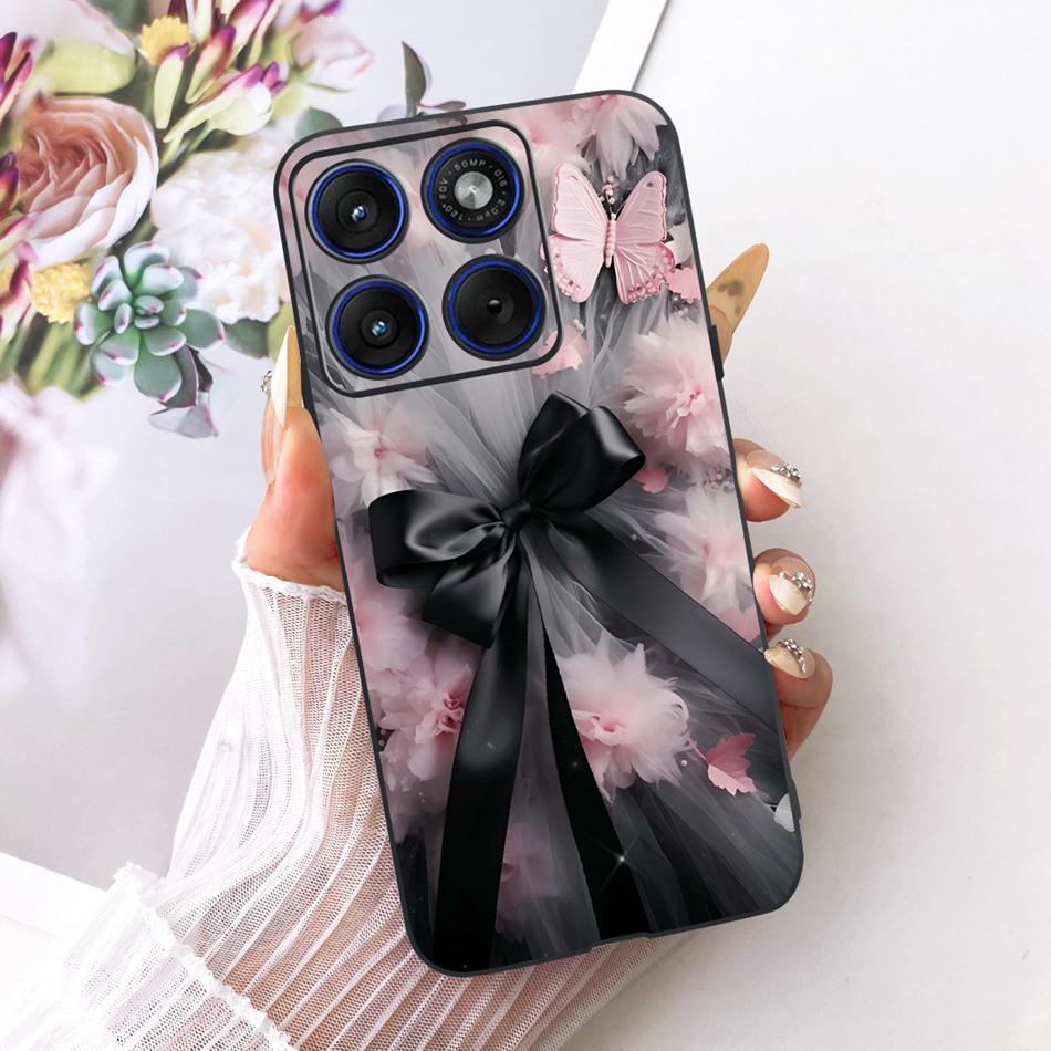 For Motorola Edge 70 Cute Flower Butterfly Cat Painted Case For Motorola Moto X70 Air Edge70 5G Black Silicone Soft Phone Cases
