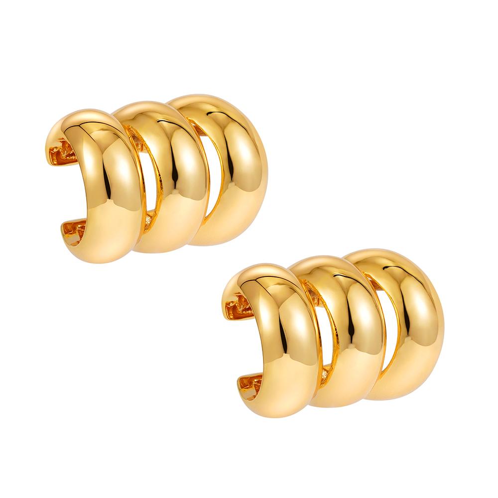 

2pcs Vintage Three-layers Geometric Round Clip on Earrings for Women Non-Piercing Fake Cartilage Ear Cuff Zircon New Trend