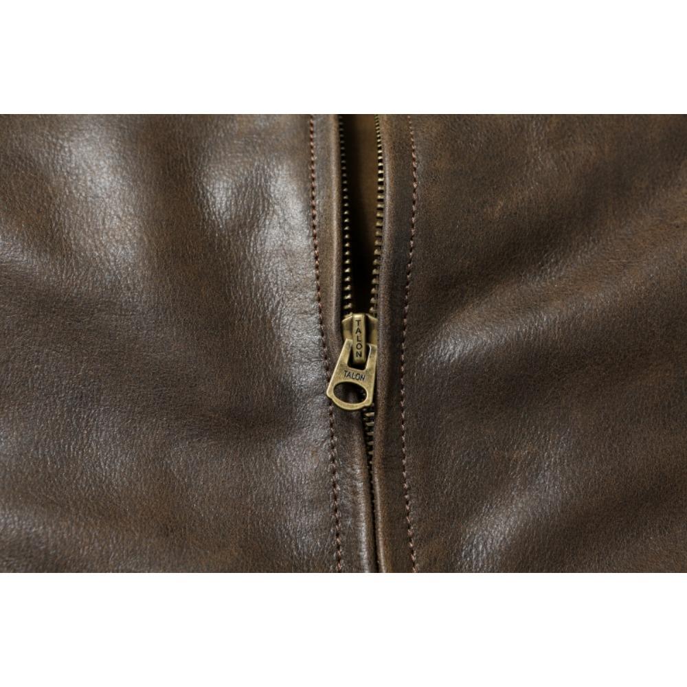 Chinese Size 1940 Style Men Leather Jacket Uncoated Cracked Goatskin Leather Soft Slim Spring Autumn