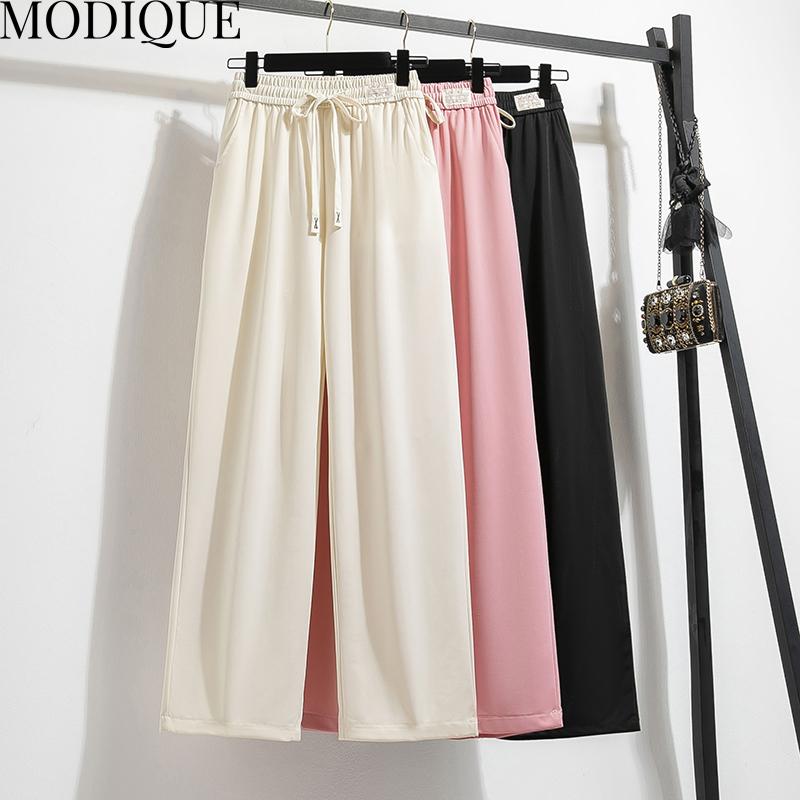MODIQUE Jaro Léto Nadměrná velikost Nové Ženy Volné Ležérní Bavlna Rovné Dlouhé Kalhoty Tepláky Dámské Všestranné Základy Široké nohavice Délka ke kotníkům