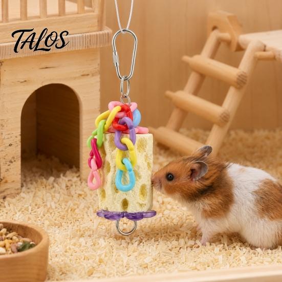 Cage Bird Toy Beak Grinding Stone, Parrot Chew with Colorful Chain, Hanging Chewing Accessories for Budgies Cockatiels Lovebirds Conures Anxiety