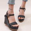 Fashion Woven Pu Leather Black Sandals for Women Summer 2025 Back Strap High Heel Sandal Female New Open Toe Platform Sandalias Mujer
