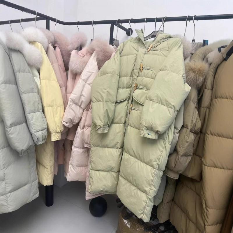 Womens Long White Duck Down Coat With Faux Fur Collar Korean Style Oversized Winter Jacket