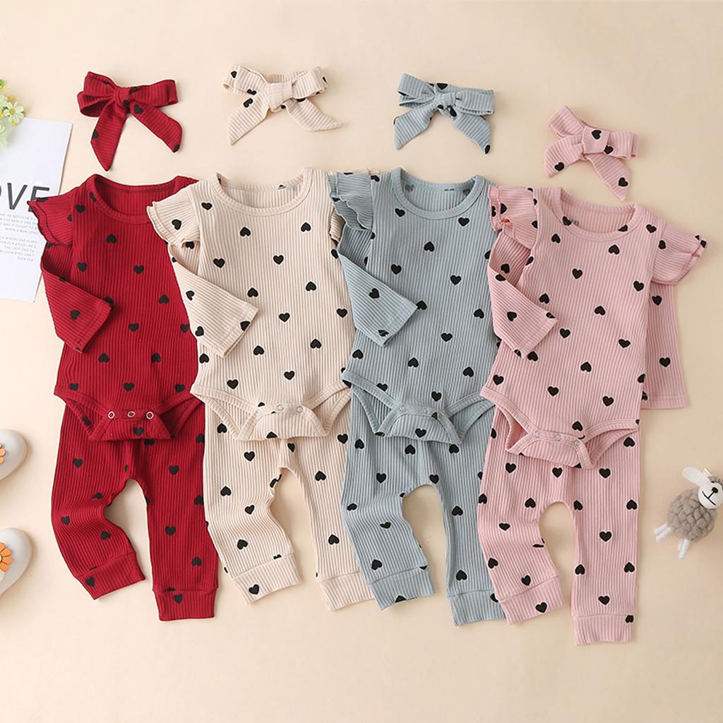 Infant Newborn Baby Girls Long Sleeve O-Neck Heart Print Ruffles Romper Bodysuit Infant Newborn Baby Girls Long Sleeve O-Neck Heart Print Ruffles Romper Bodysuit