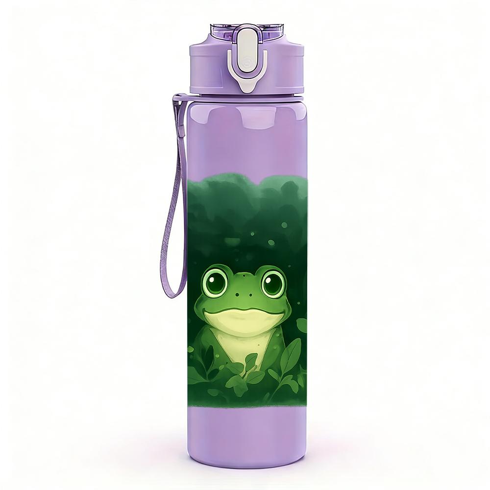 1 PZ Rana Verde Foresta Scuro Figura 750ml Plastica Colorata Borraccia Sportiva Tappo a Flip Anti-perdita con Cannuccia Per Sport Ufficio Uso Domestico