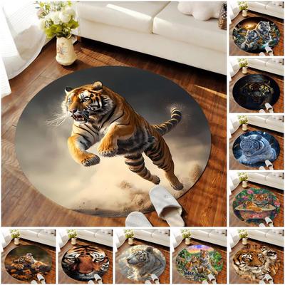 1 Stück Tiger-Thema Rund bedruckter Teppich - Heimdekoration Teppich für Wohnzimmer Schlafzimmer Bodenbelag Computerstuhl Bereichsteppich