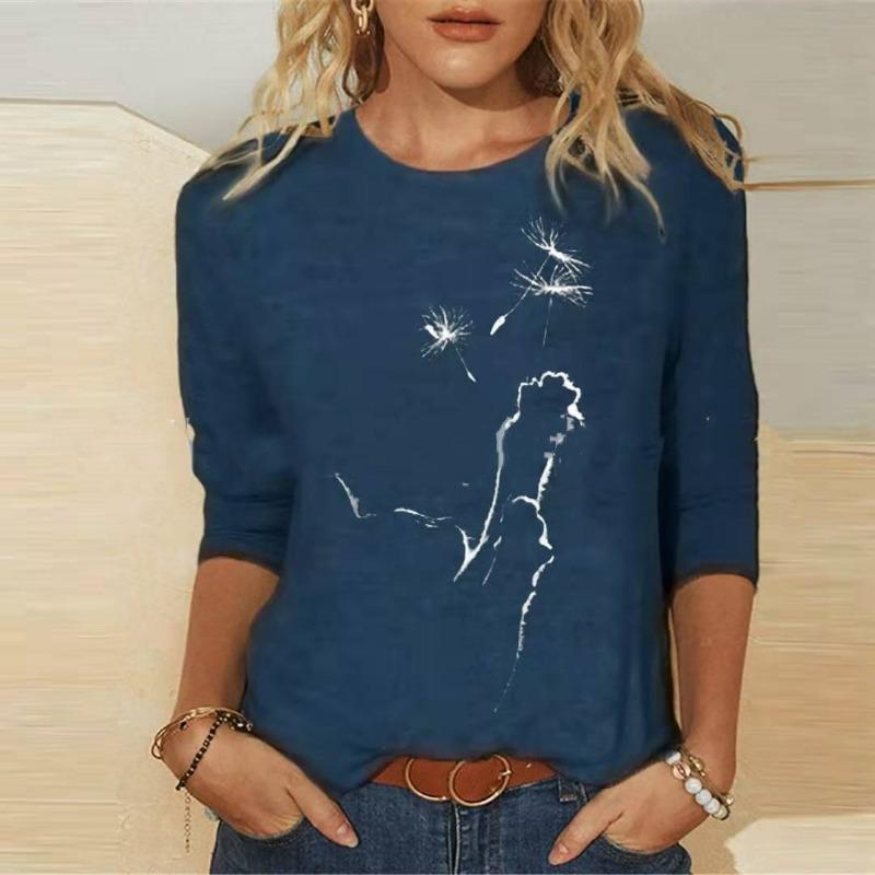 Women Autumn Winter Tops Loose Cat Print Causal Long Sleeve T-shirt Top Blouse