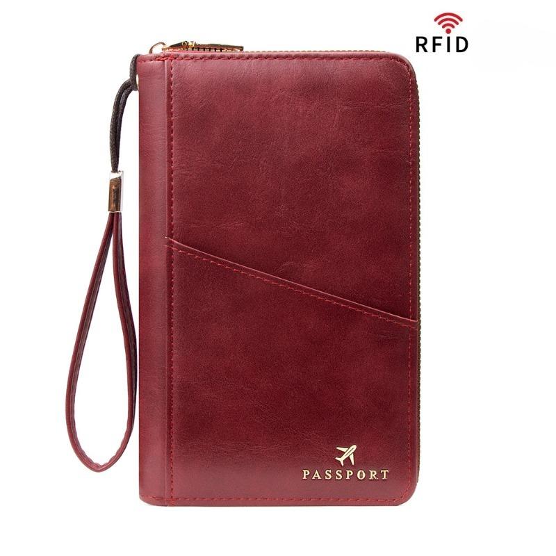 RFID Passport Holder PU Leather Travel Wallet Card Holder Zipper Organizer Wristlet Travel Document Wallet