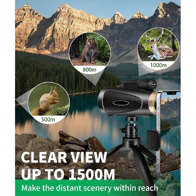 Monocular Telescope 80x100 High Power with Smartphone Adapter Tripod Larger Vision Monoculars for Adults with BAK4 Prism & FMC Lens Suitable for Bird