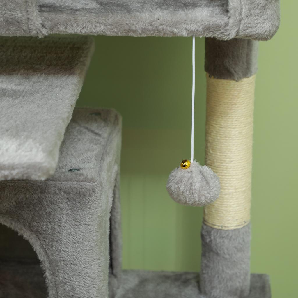 138cm Cat Tree, Multi-Level Cat Tower with Scratching Posts and Pad, Bed, Condos, Platforms, Toy Balls, Light Grey
