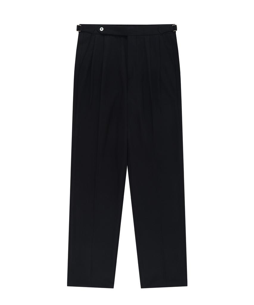 BELLIEF Essential Wool Flannel Adjust Relaxed Trouser (Dark Navy)