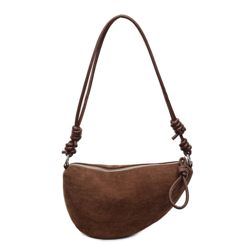 

Fashi Faux Suede Solid Color Zipper Shoulder Bags Sweet Sewing Crossbody Bags 2026 High Quality Versatile Simple Ladies Bags кавовий