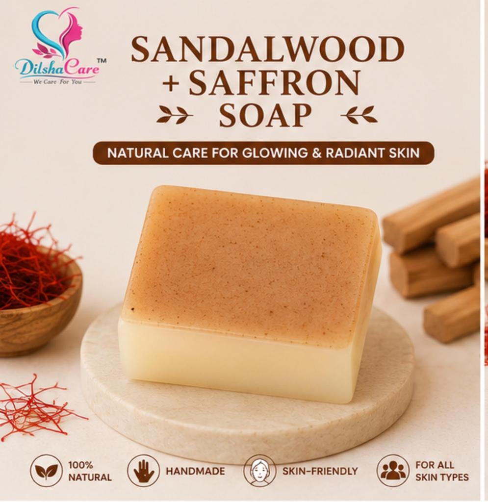 DilshaCare 2 PCS Sandalwood & Saffron Handmade Bath Soap with Glycerin, Natural Oils & Vitamin E |Natural Glow & Bright Skin & Radiance Face & Bo