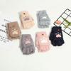 Cat Paw Plush Flip-Top Gloves: Soft, Thick, Half-Finger Design for Writing, Commuting & Cycling Warmth