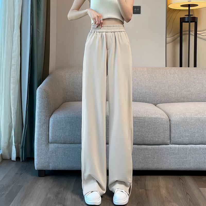 

Брюки с разрезом и широкими штанинами из ледяного шелка для женщин, повседневные брюки, облегающие брюки-бананы с прямыми штанинами, спортивные брюки 4XL абрикосовый