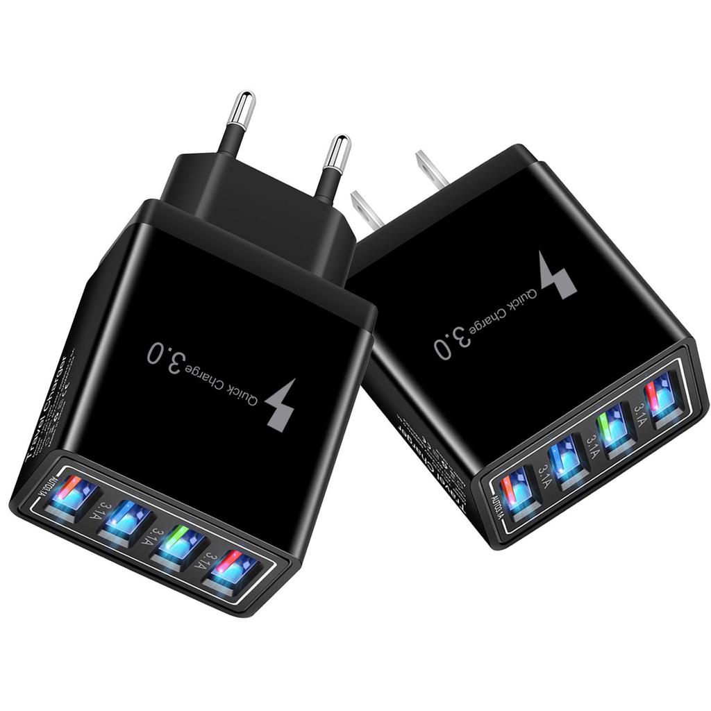 4-Port USB Colorful Mobile Charger 5V 3A EU/US Plug Wall & Travel Charger