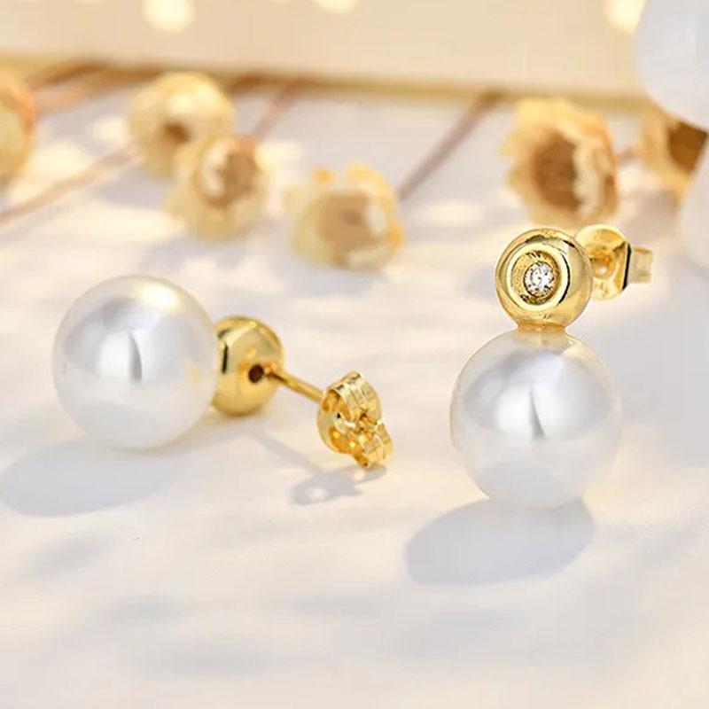 Pendientes de Tuerca Redondos Clásicos Diarios de Perlas de Imitación Estilo Coreano Circonita Cobre Circonita Amuleto Joyería de Moda Regalos de Boda