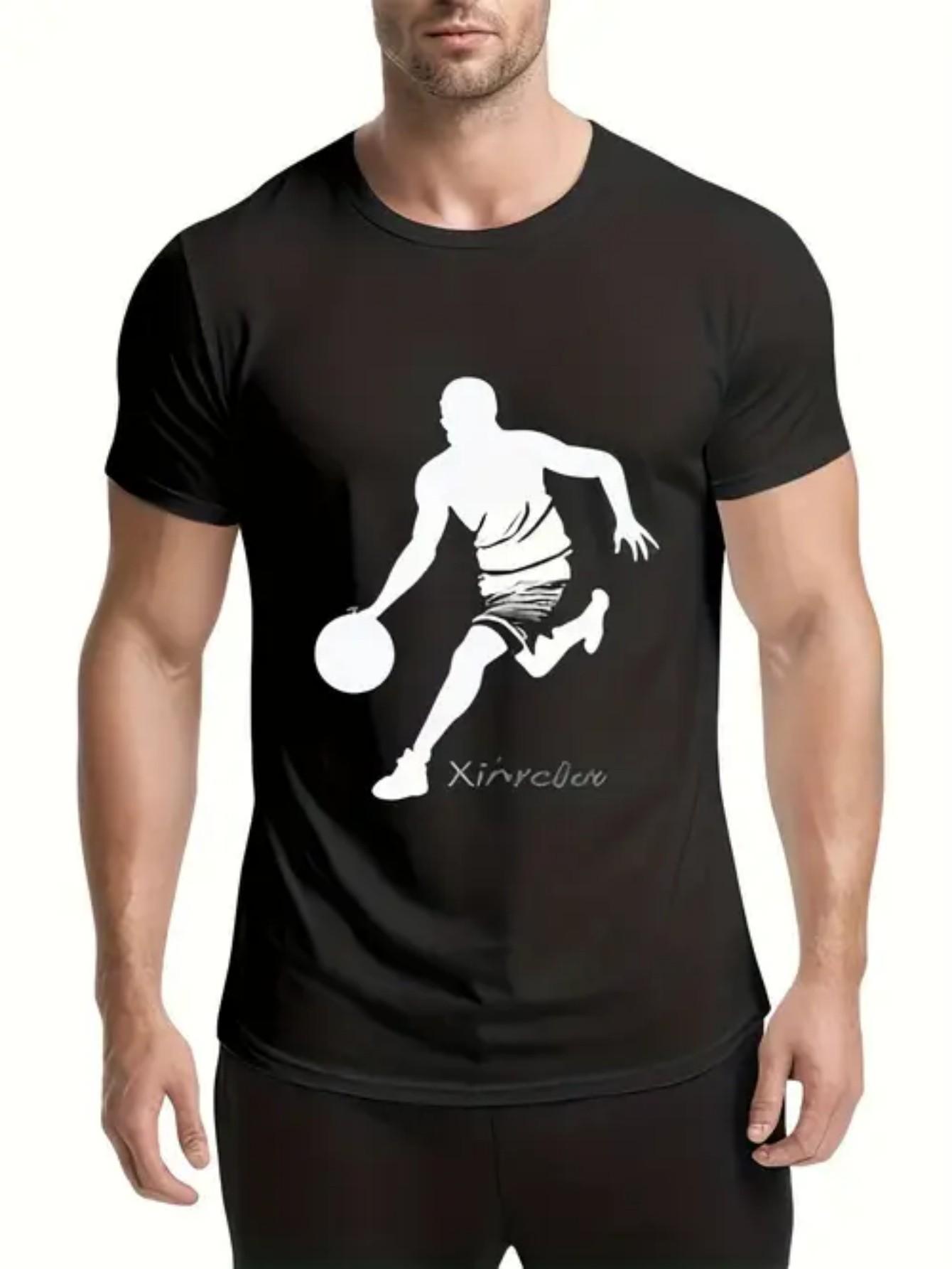 

European size Men S Fashion Trendy Round Neck T-Shirt, Versatile Short Sleeves, Travel/Summer/Beach, Fitness/Running/Training, Same Style 4XL чорний