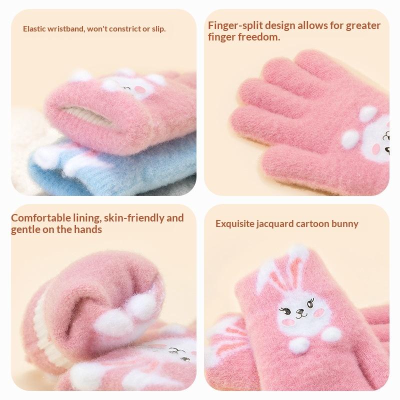 Kids Five Finger Rabbit Gloves Winter Warm Knitted Cute Cartoon Baby Girl Gloves For Cold Weather