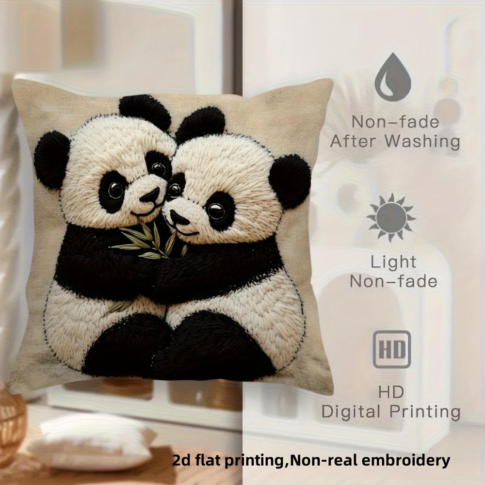 1 Pièce, Taie d'oreiller Design Panda Mignon s'embrassant, Impression Plate 2D - Tissu en Fibre de Polyester Doux, Confortable et Lisse