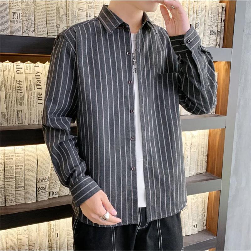 Spring Autumn Striped Long Sleeved New Style Loose Men's Clothing Thin Handsome Simple Versatile All-match Simplicity Y2K Shirts