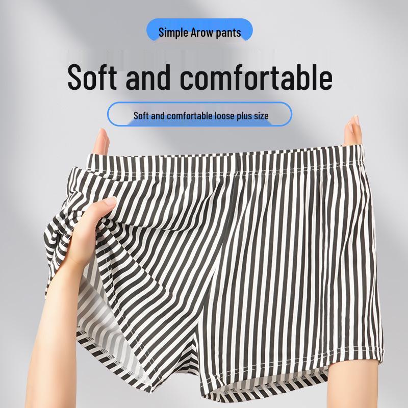 European & American Men's Striped Breathable Boxer Briefs - Plus Size, Casual Four-Corner Underwear