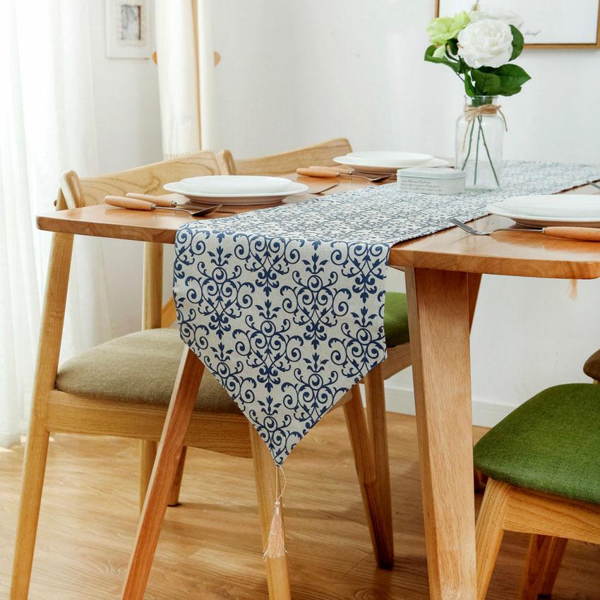 

Cotton Linen Table Runner Blue White Porcelain Printed Flower Table Cover Household Dining Table Runners Rectangle Dustproof 30x180cm