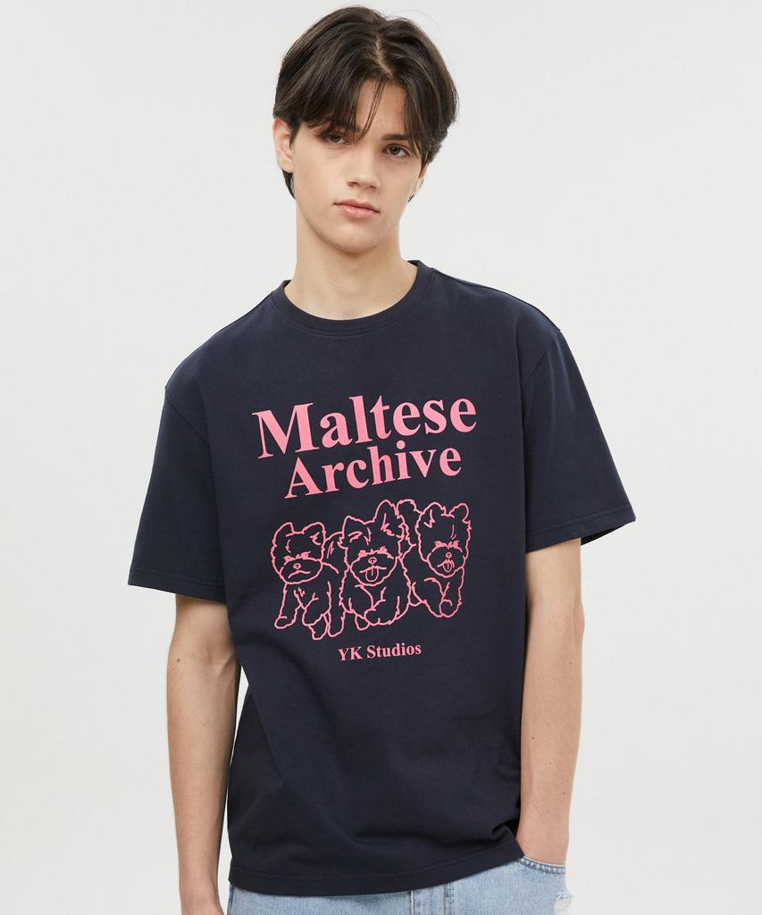 WAIKEI Maltese Archive Line Graphic Short Sleeve T-Shirt Navy