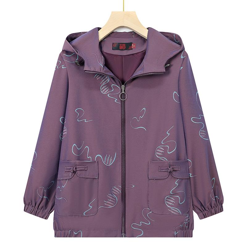 

Autumn trench coat coat year 0 hooded top thin gown old lady clothes 5XL (145-80kg recommended) фиолетовый