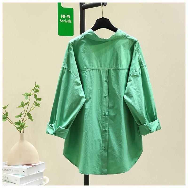 Women's Light Blue Oversized Shirt Long Sleeve Button Back Curved Hem Casual Loose Fit Top
