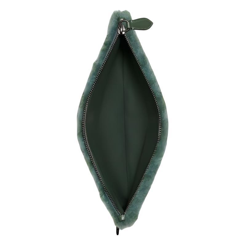Coach Charter 30 Zipper Closure Classic Presbyopia Print Wool and Glove Tanned Leather Wrist Bag Clutch Bag Large Women's Green