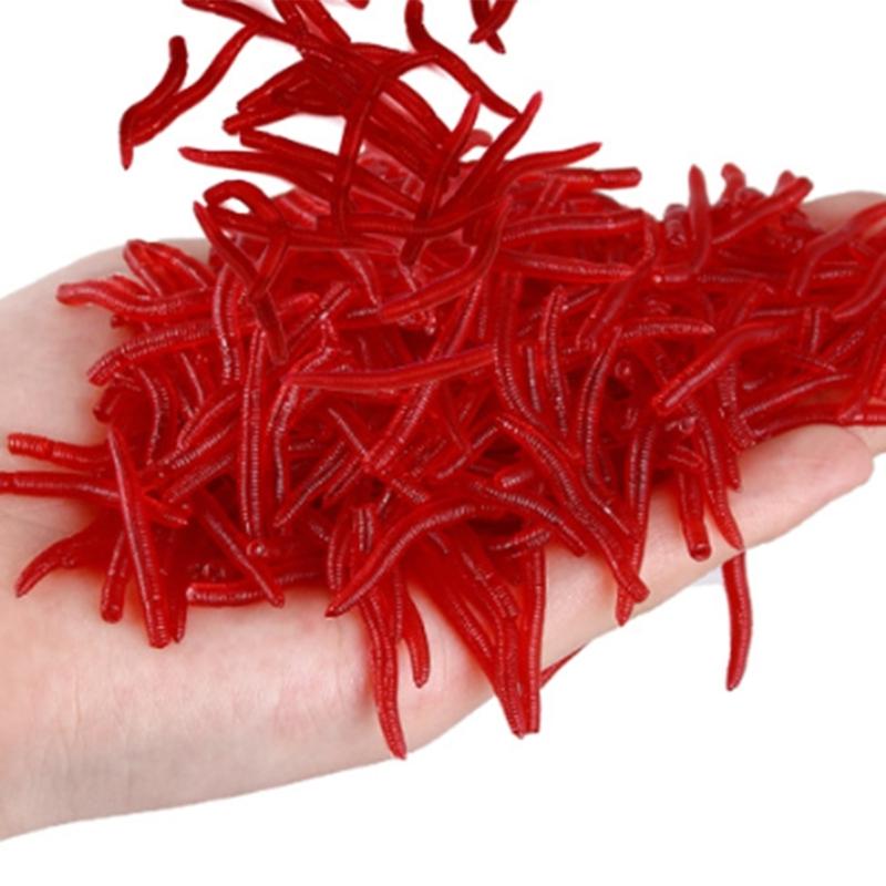 200pcs Artificial Worm Lure for Trout Rubber Fishing Lure Red Worm Earthworm Baits Fishing Tackle Accessory Soft Baits