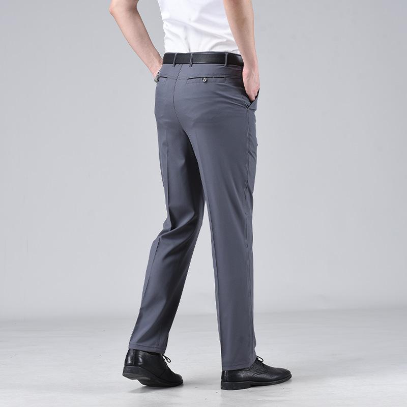Men's Summer Lightweight High-Waisted Business Trousers for Middle-Aged & Elderly – Loose, Casual, Non-Iron, Formal Pants