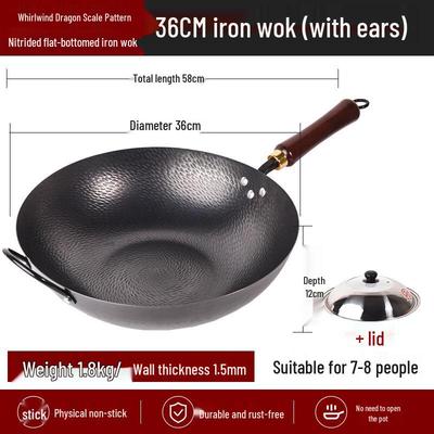 Nitrierter Kohlenstoffstahl Wok mit flachem Boden