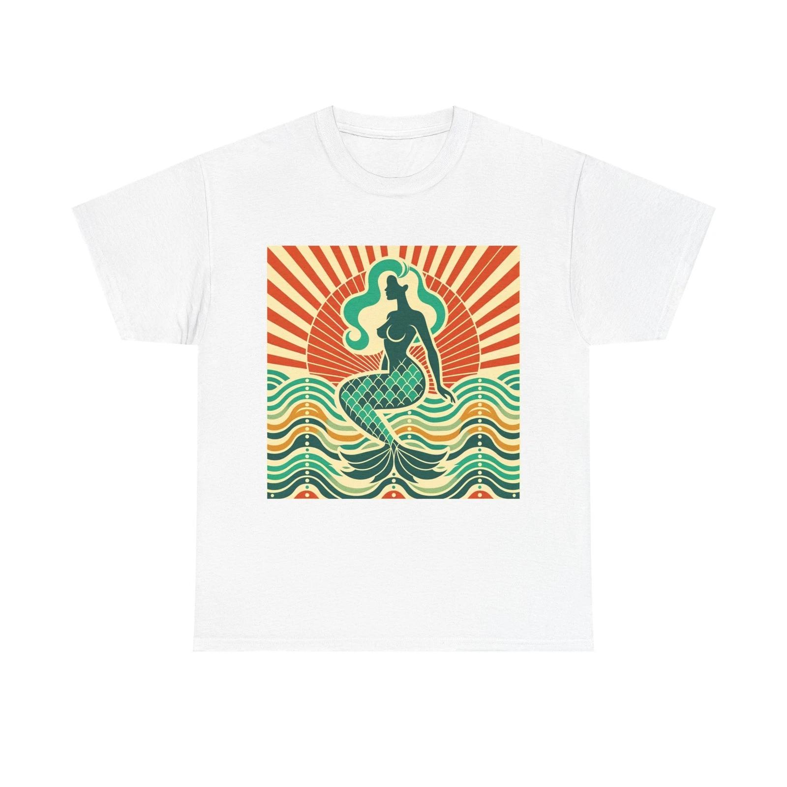 Unisex Adult T Shirt Retro Coastal Mermaid Design S