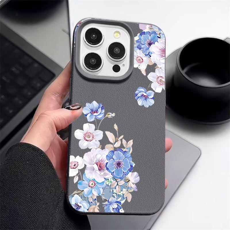 Flower Patterned Phone Case For iPhone 17 Air 16 15 14 Pro Max 13 12 Pro 11 17 16e Shockproof Soft Silicone Leather Texture Cover