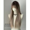 KuKu Princess Milk Tea Grey Middle Part Lace Wig - Women's Long Straight Hair Wig