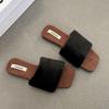 Retro temperament casual cotton drag square head girls fluffy slippers autumn and winter fashion comfortable one-word cotton slippers