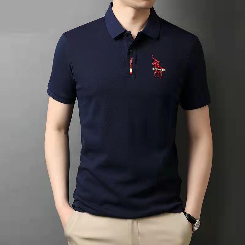 Zomer Mannen Zakelijk Korte Mouw T-shirt Geborduurd Kraag Grote Maat Effen Kleur Mannen Top M